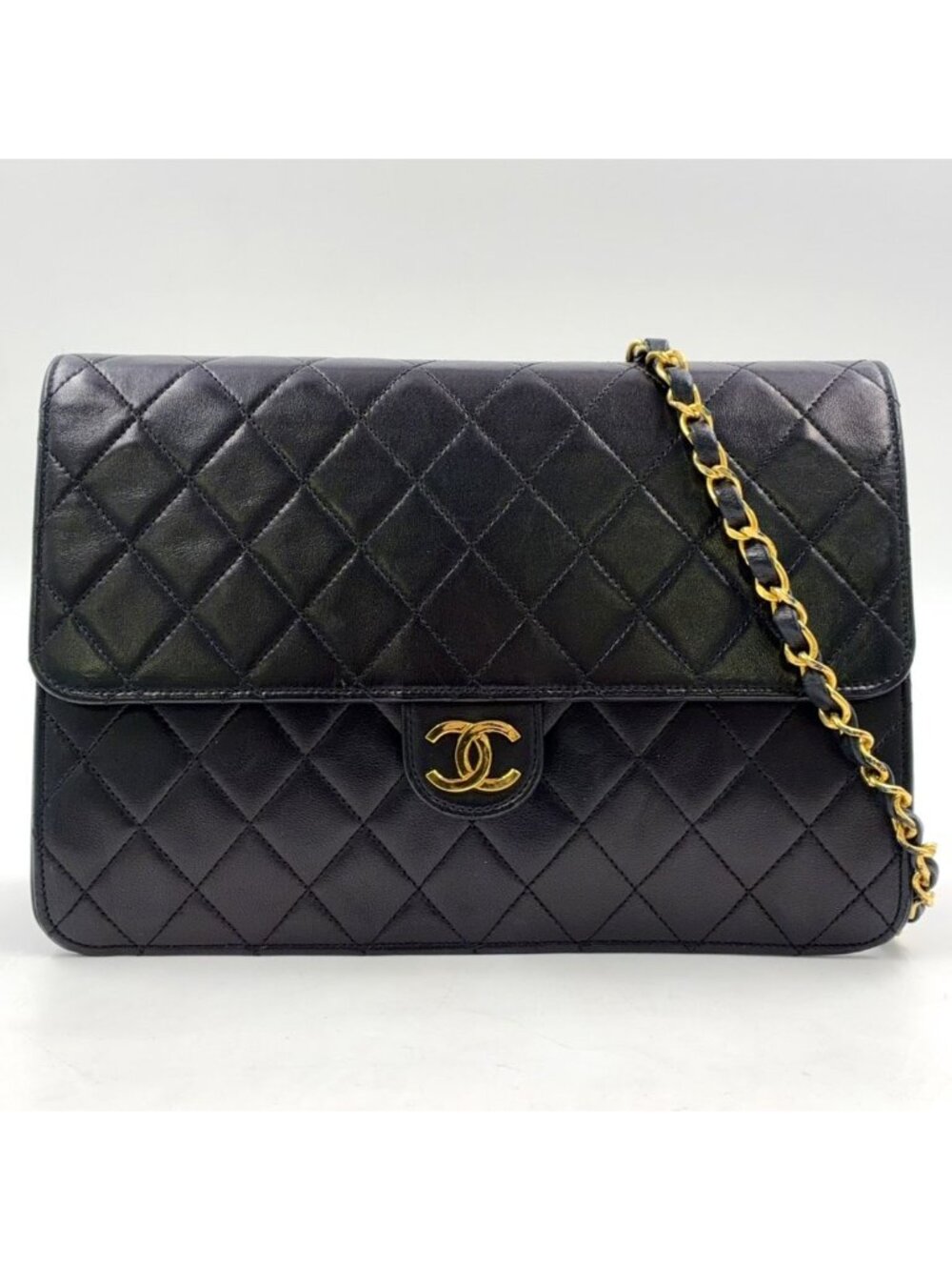 Chanel Pushlock Quilted Lambskin Black Chain Shoulder Bag Gold